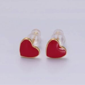 14K Gold Filled Enamel Heart Stud Earrings Pink White or Red Hypoallergenic NWT